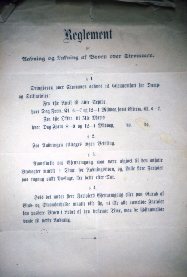 Reglement for åpning av Strømbroa