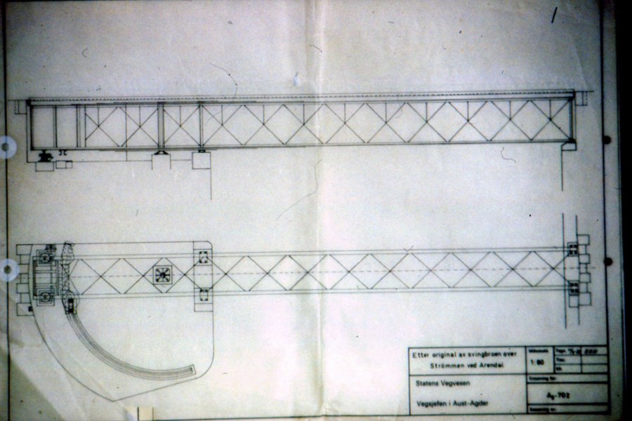 Tegning av Stømbroa, svingbro